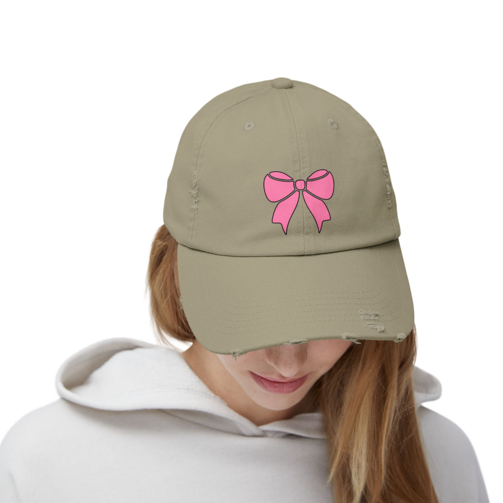 Pink Bow Distressed Cap