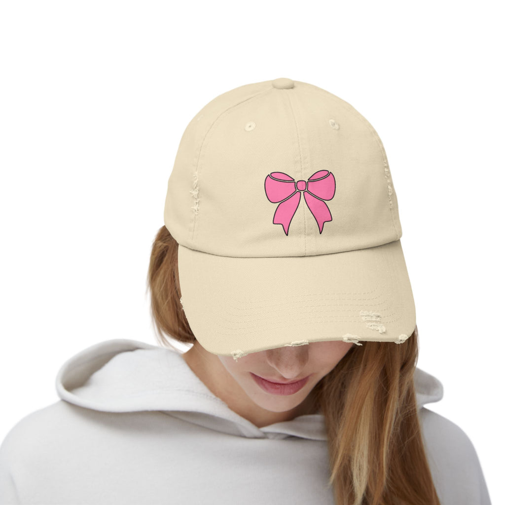 Pink Bow Distressed Cap