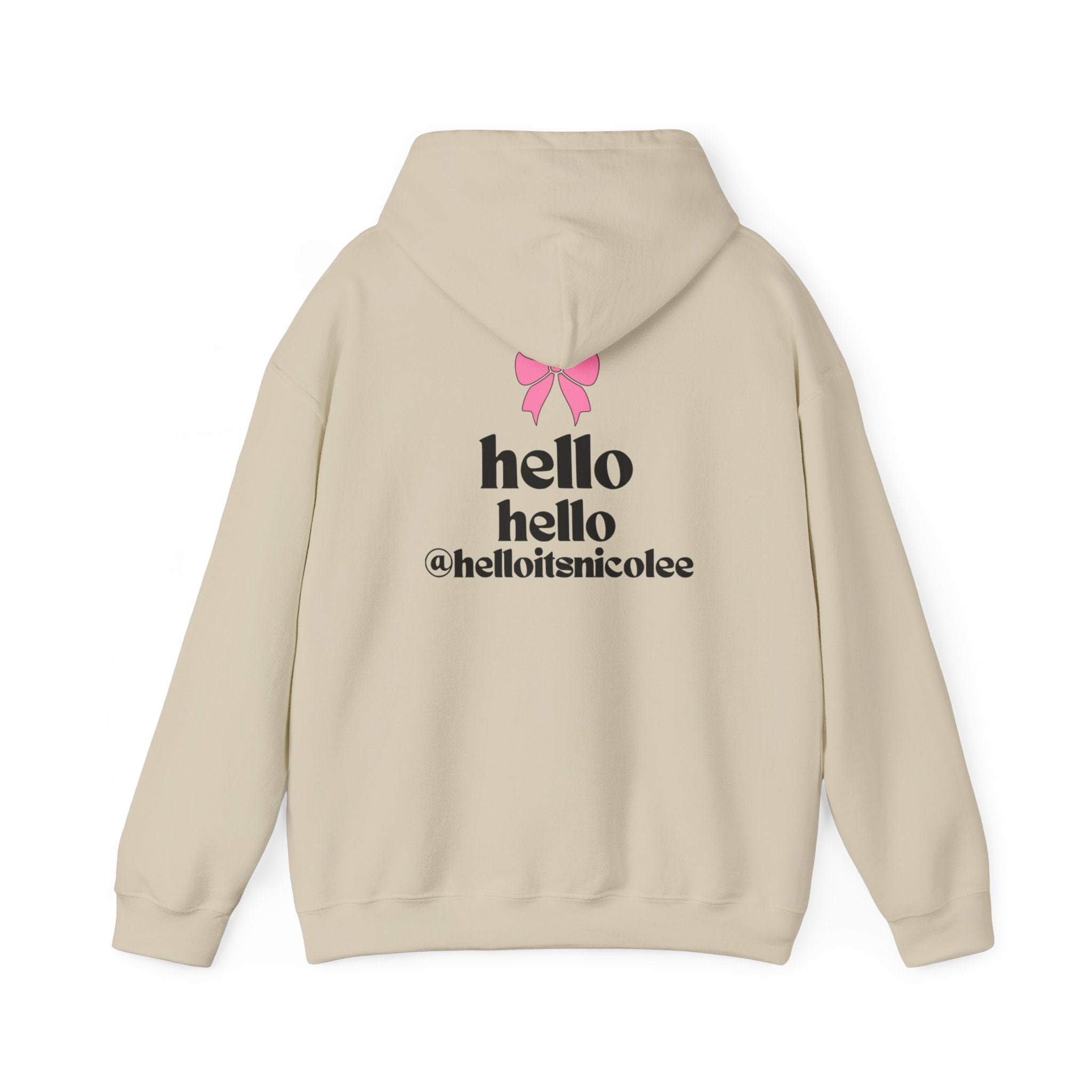 Super Popular! Graphic Hoodie — "hello hello" Back Print, Cute Pink Bow Streetwear
