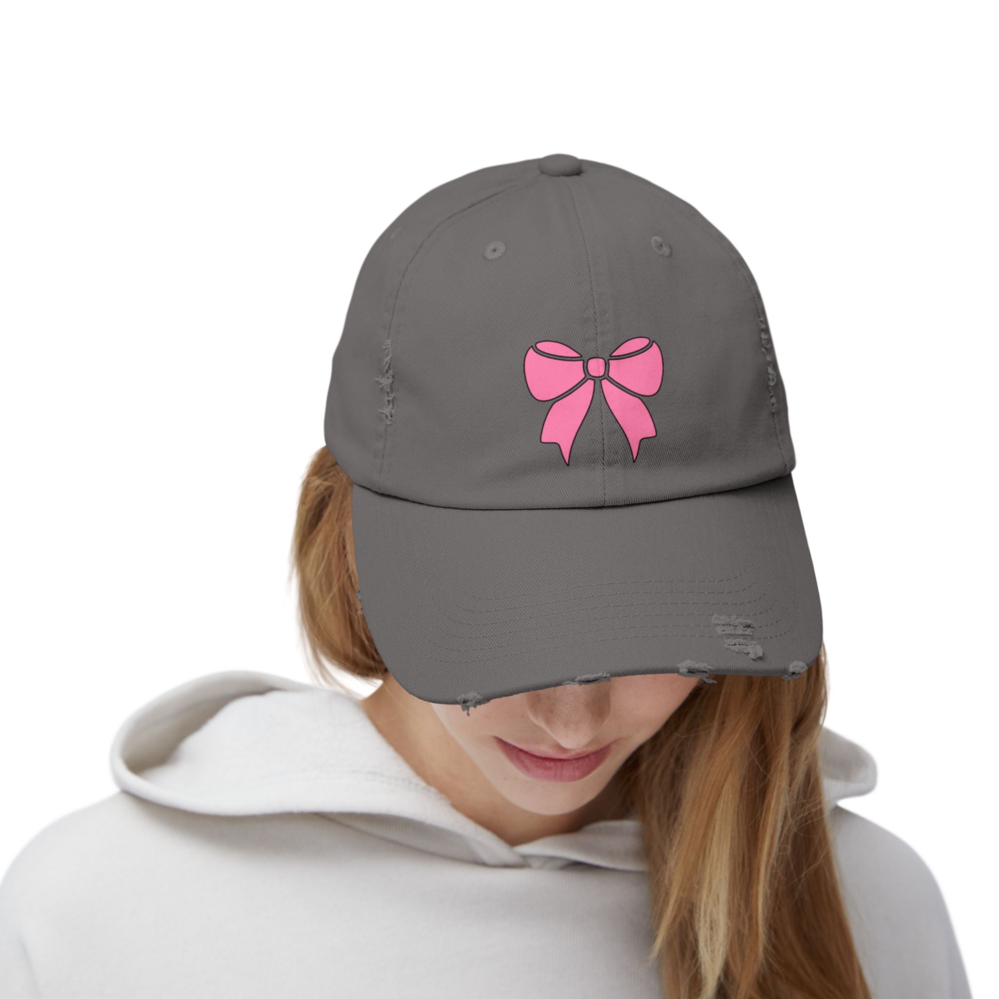 Pink Bow Distressed Cap