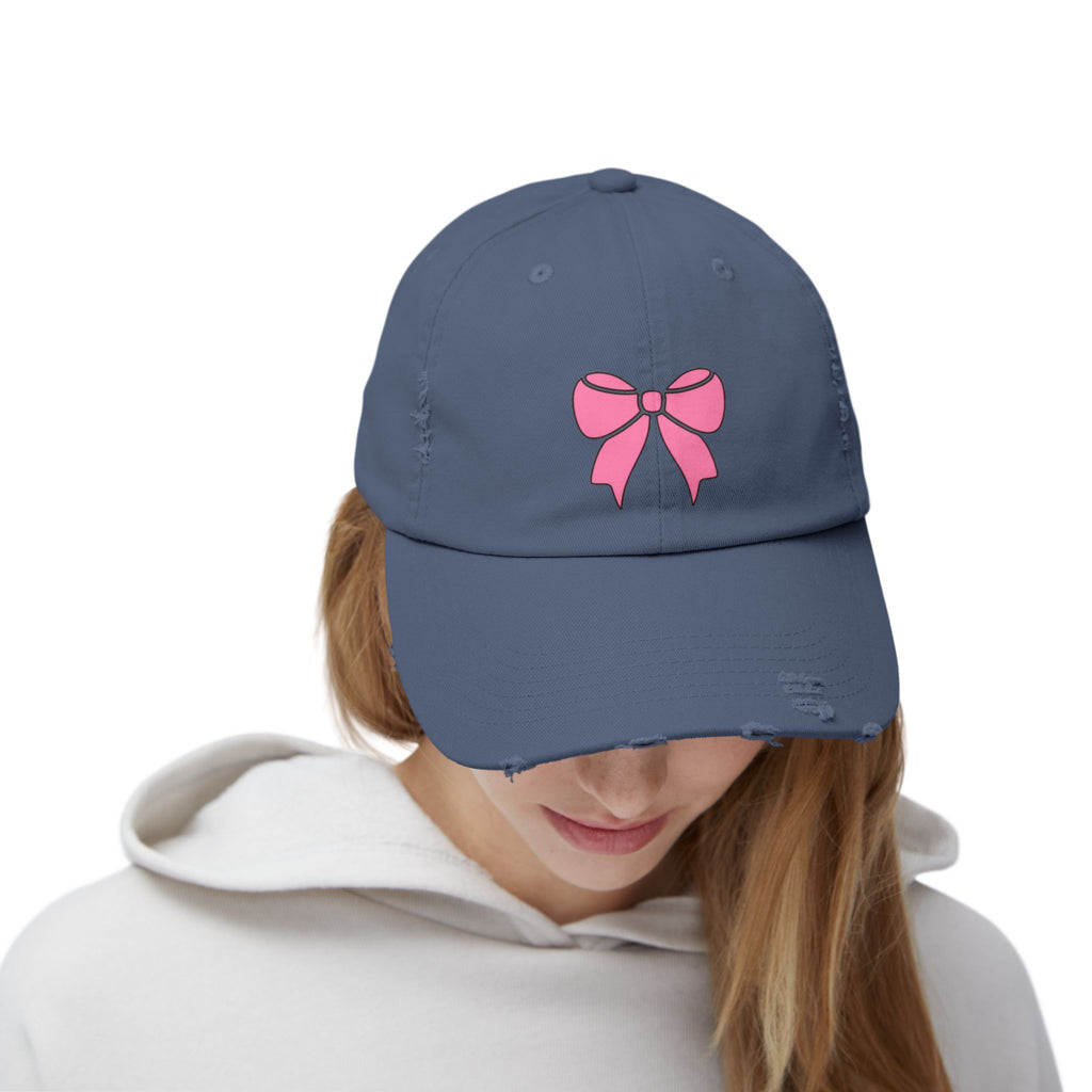 Pink Bow Distressed Cap