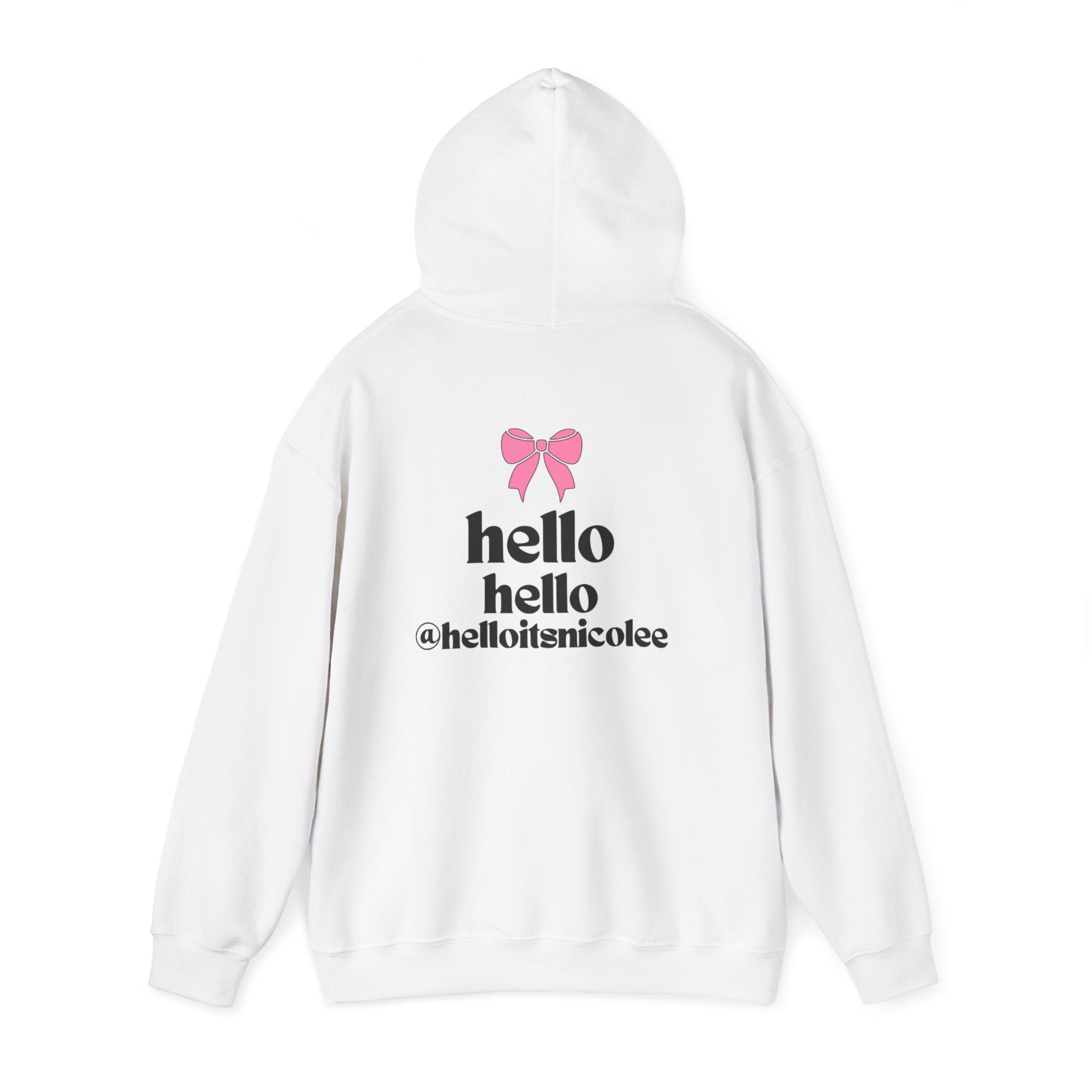 Super Popular! Graphic Hoodie — "hello hello" Back Print, Cute Pink Bow Streetwear