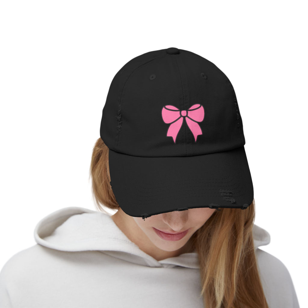 Pink Bow Distressed Cap
